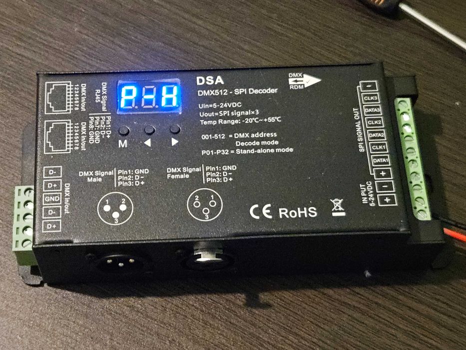 Dekoder SPI DMX512 RGB do taśm cyfrowych LED 5-24V DC RJ45/XLR3 DSA