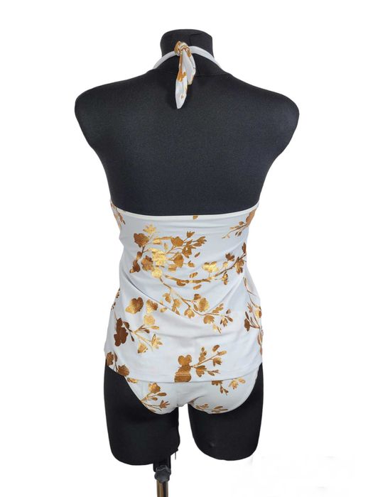 Nowy biały strój kostium kąpielowy bikini 36,S tankini złoty nadruk