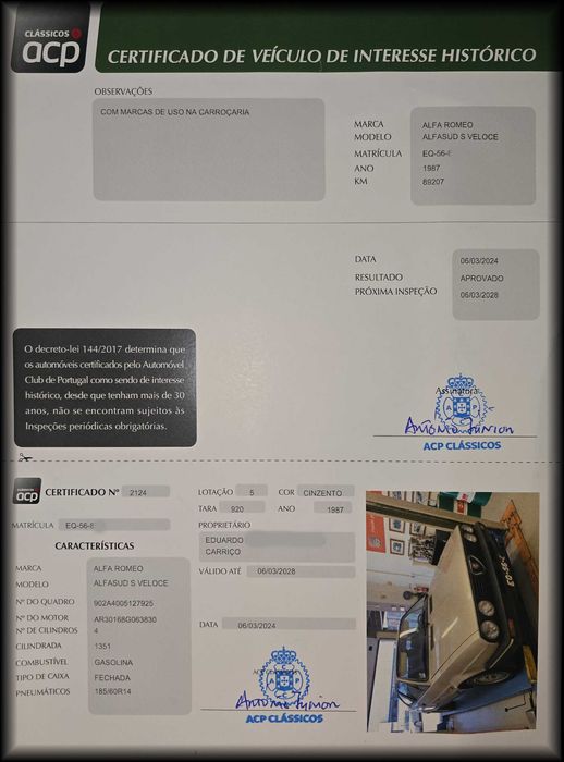 Alfa Romeo Sprint Veloce 1.3 | 1987 | Clássico Certificado ACP