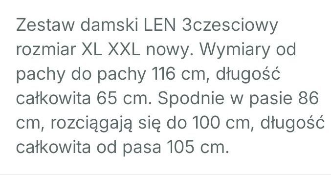 Zestaw damski LEN rozmiar  XXL nowy