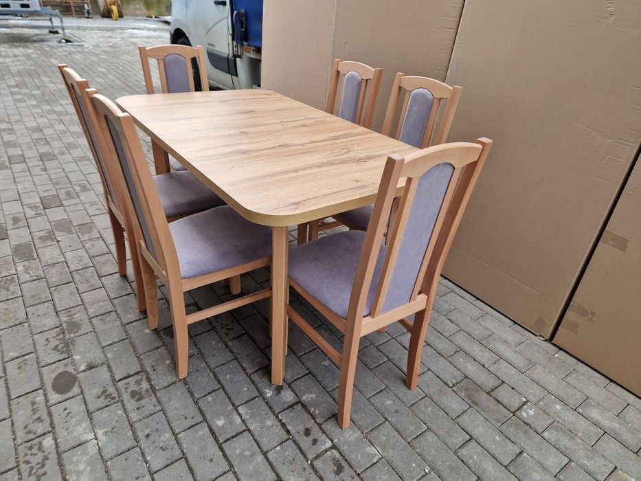 Stół 80x140/180 + 6 krzeseł, buk/wotan + szary, OD RĘKI