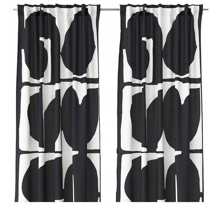 Nowe IKEA SKARMTRY 145x300 ZASŁONY Czarny Biały Komplet Zasłon 2 Szt.