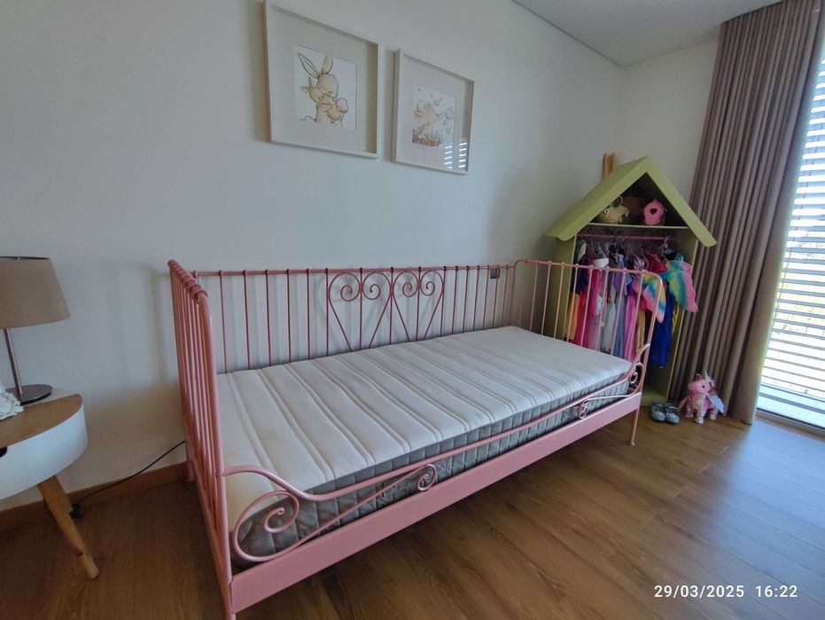 Cama de Ferro Rosa criança 200× 90 com colchão imaculado