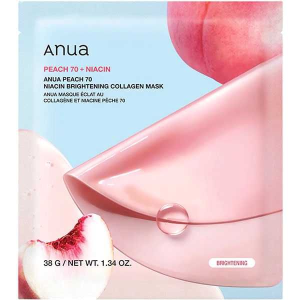 Тканинна маска для обличчя Anua Peach 70 Niacin Brightening Collagen Mask освітлююча з персиком, 38 г оригінал