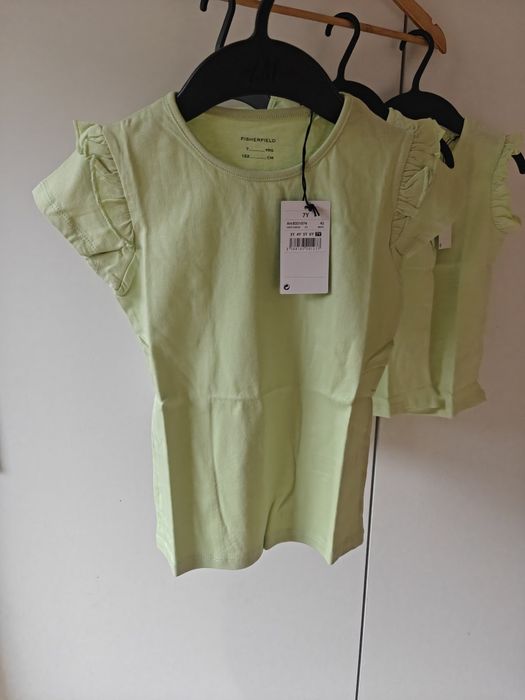 Koszulki rozm 122 dla bliźniaczek pistacjowe z krótkim rękawem t-shirt