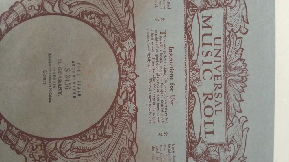 Rolo de Pianola Universal Music Roll - Il Guarany (Carlos Gomes) S 3456 - Completo