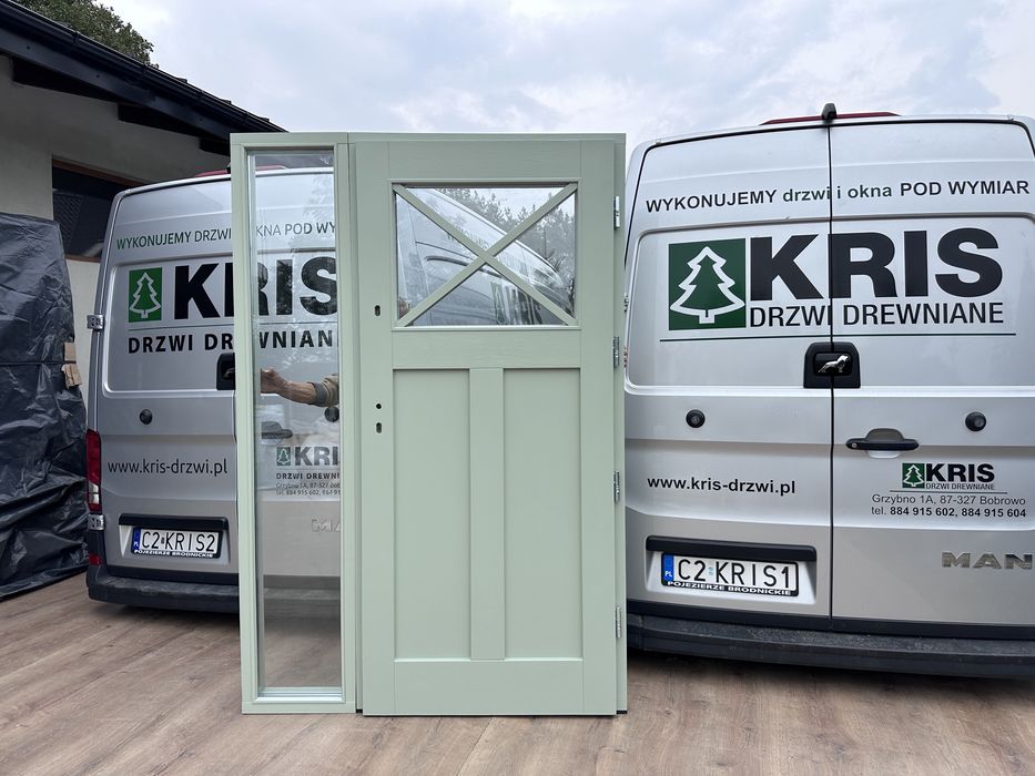 Drzwi zewnętrzne drewniane z doświetlem Montaż Cała Polska Na Wymiar