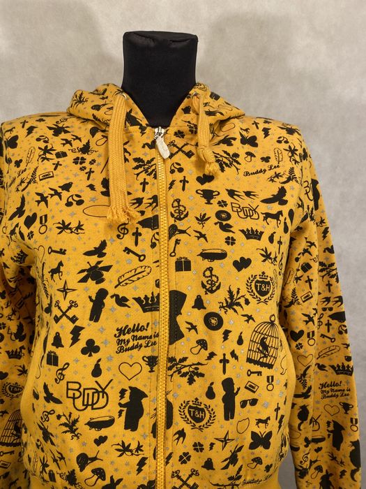 Bluza żółta z kapturem printem alternative y2k style wygodna 38 M L