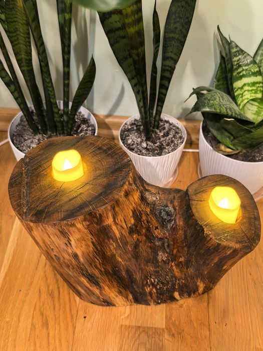 Drewniany świecznik/lampka handmade