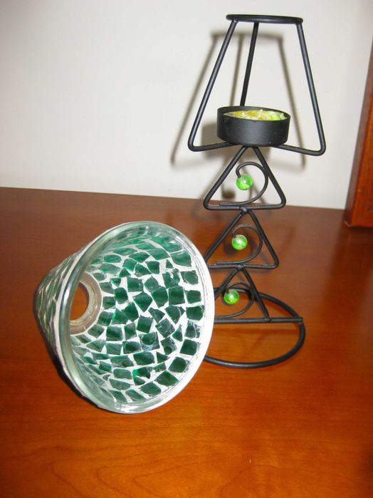 Candeeiro de Vela com Abajur em Vidro