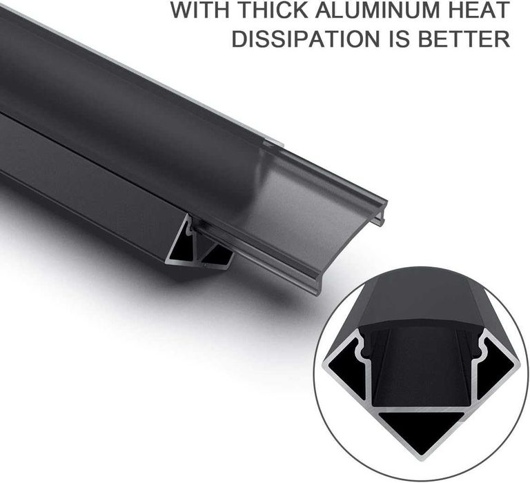 Perfil LED em Alumínio Angdarun V-Shape 6x1m | Canal para Fita LED com Difusor e Tampas | Kit 6 Metros