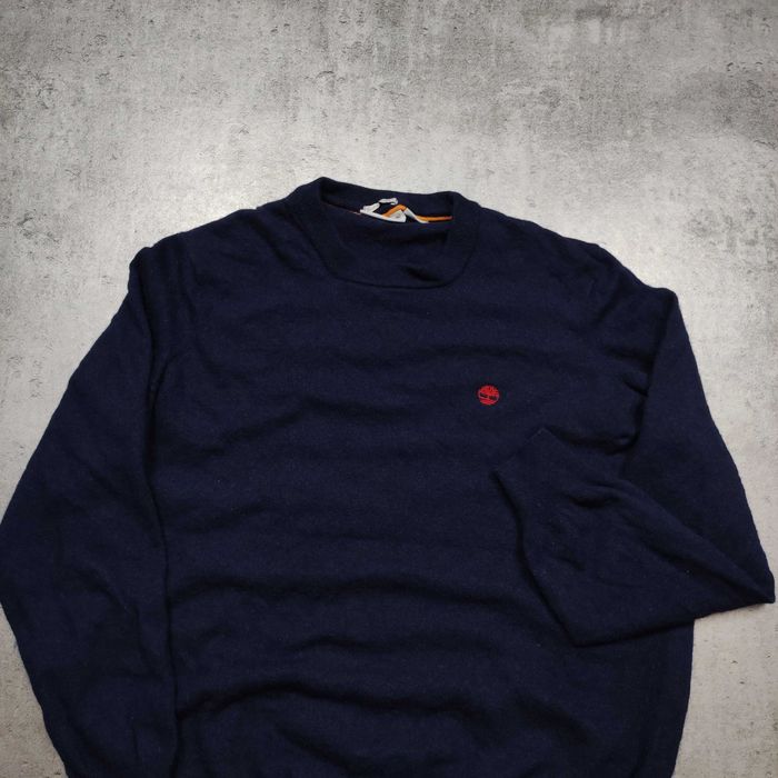 MĘSKI Elegancki Sweter Granatowy PREMIUM Wełna Logo Haft Timberland