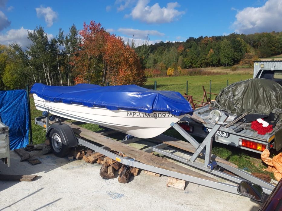 Łódź wiosłowa z relingami, przyczepka,silnik elekt i ładow.akumulator