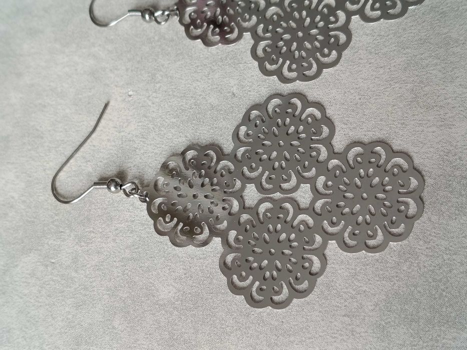 Duże wiszące stalowe kolczyki Ażurowe 7,5 cm Stal 316L Nowe