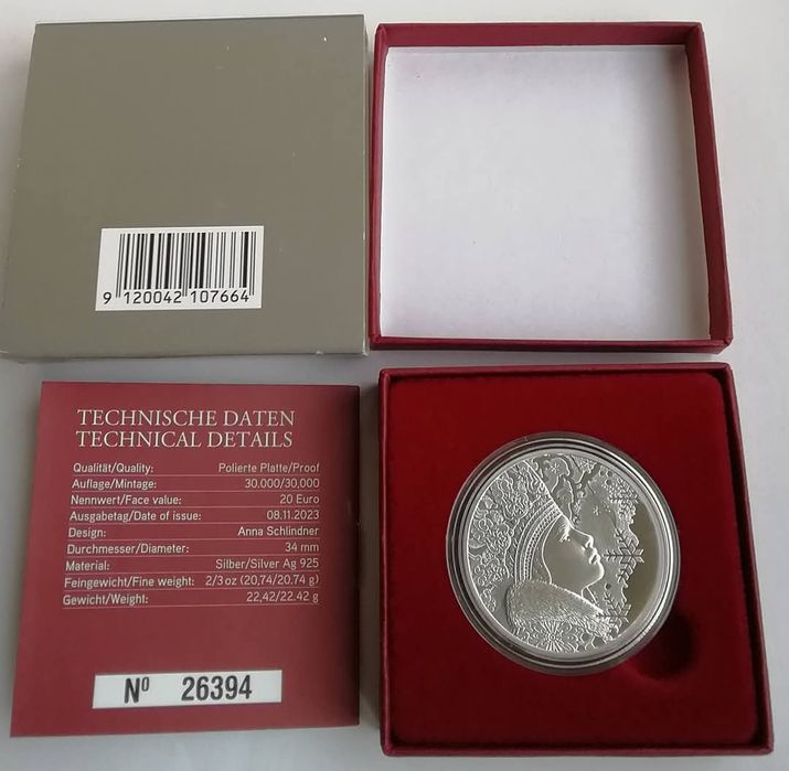 Австрія 20 євро 2023р. СРІБЛО. ПРУФ. Таємниці снігу. Сертифікат.