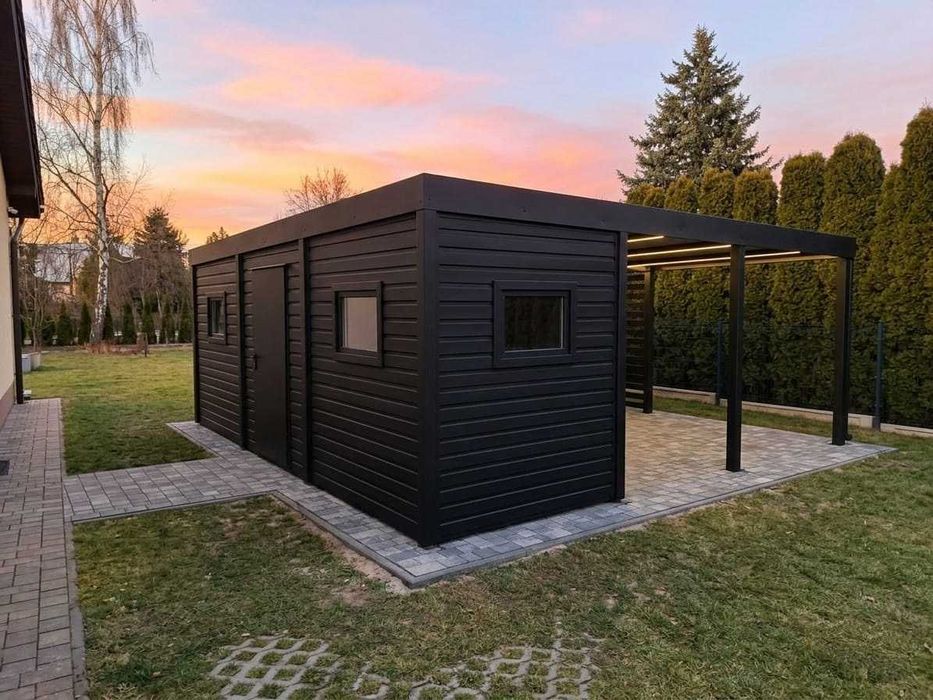 Nowoczesny domek ogrodowy 5x5 antracyt, schowek ogrodowy, altana.