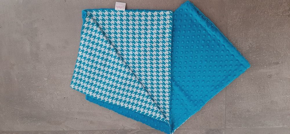 Piękny Duży kocyk Minky pepitka blue 75x100 cm ideal LALALU