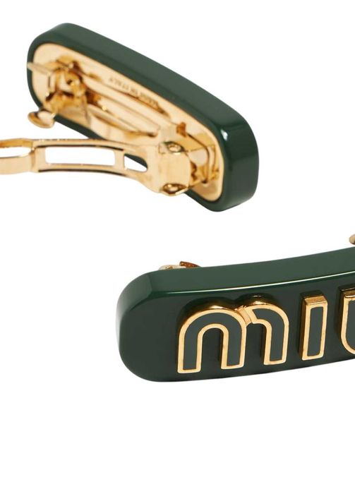 Шпильки Miu Miu Logo Lettering Hair Clips Green