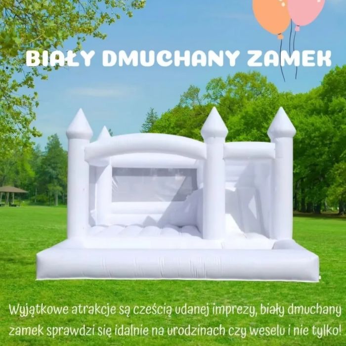 Dmuchany Biały Zamek ze Zjeżdżalnią