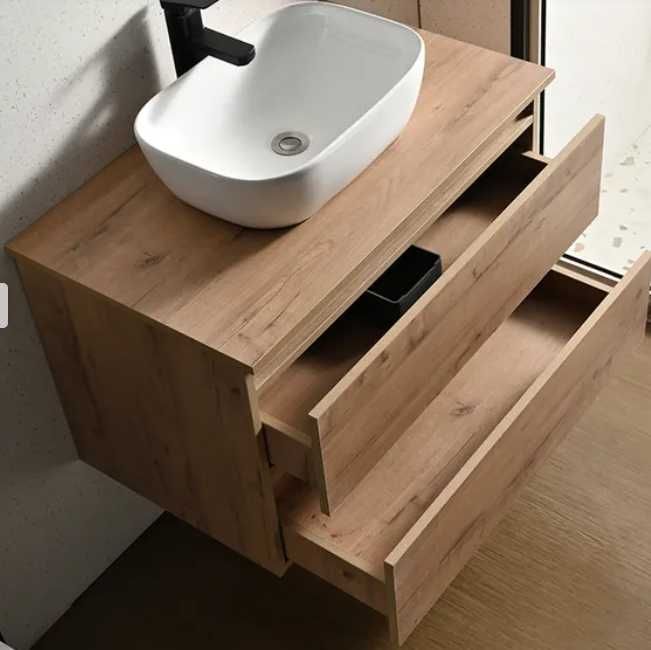 Móvel de Casa de Banho 80cm cor madeira com Lavatório de pousar