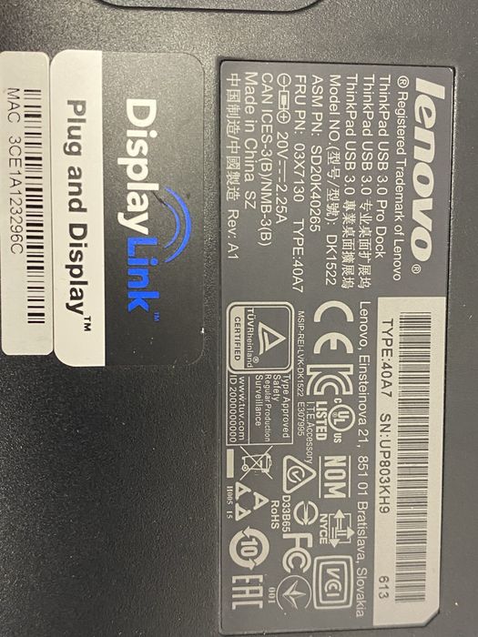 Док-станція Lenovo ThinkPad USB 3.0 Ultra Dock (модель 40A8)