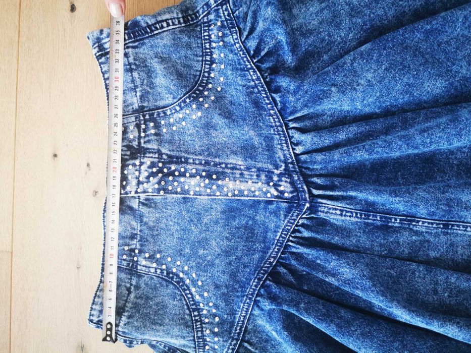 Spódnica jeans vintage wysoki stan dżety drapowana