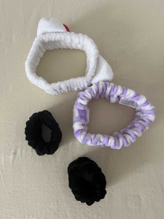 Bandoletes de skincare com orelhas de gato + 2 pulseiras – conjunto
