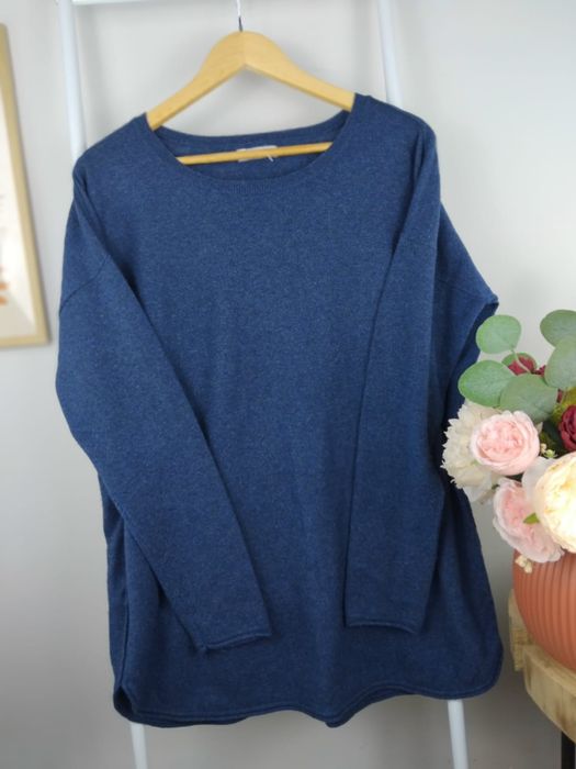 Wełniany sweter granatowy wełna Angora bluza dzianinowa oversize XXXL