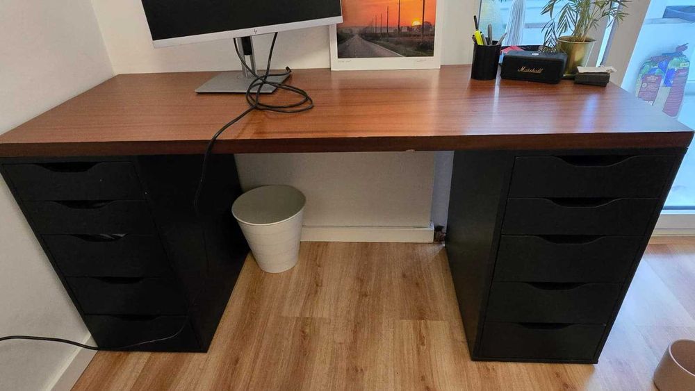 Secretária 155x60 cm com 2 gaveteiras – muito arrumação