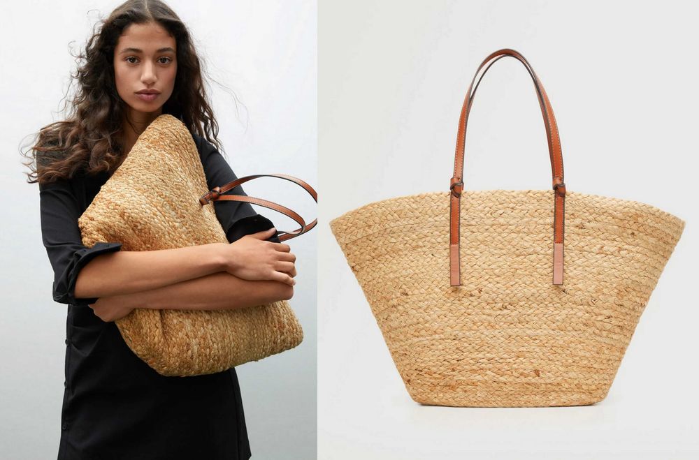 MANGO słomkowa torebka NOWA koszyk rafii juta beż plażowa A4 shopper