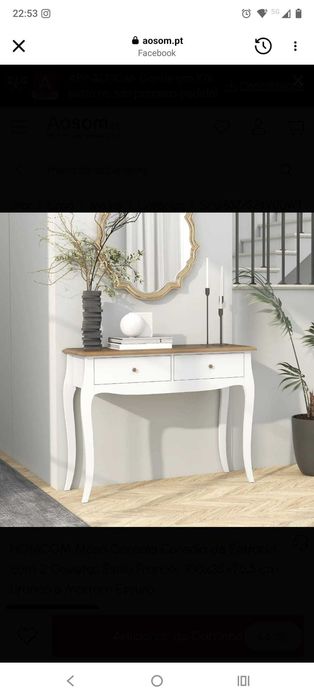 Consola de Entrada com 2 Gavetas Estilo Francês 100x35x76,5 cm Branco e Marrom Escuro