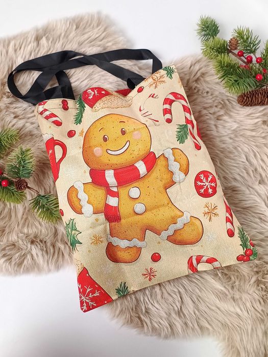 Nowa beżowa brązowa torba na zakupy duża ciasteczko świąteczne