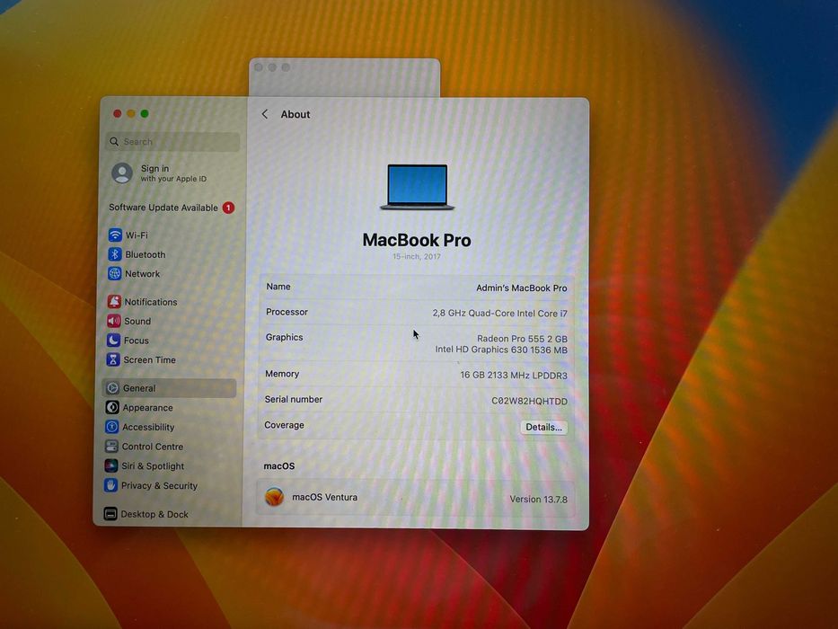 MacBook Pro 15” (2017) i7 / 16GB RAM / 512GB SSD - do naprawy