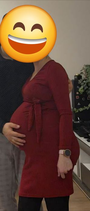 Bordowa sukienka ciążowa, do karmienia, wiązana, z kokardą,prążkowana,