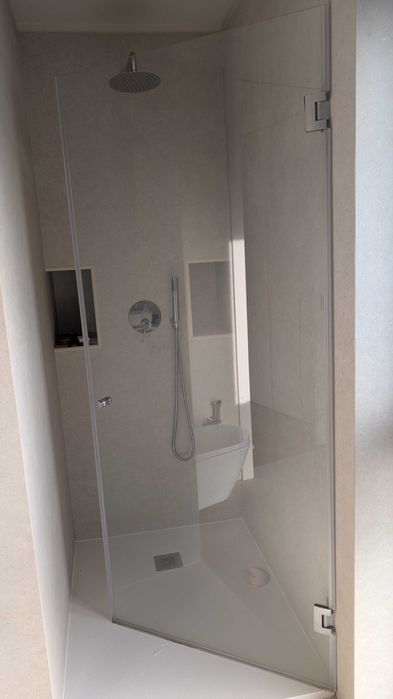 Porta de vidro temperado 87x195cm para base de duche – Como nova