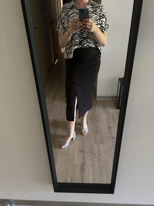 Spódnica Zara czarna len i wiskoza rozm L czarna