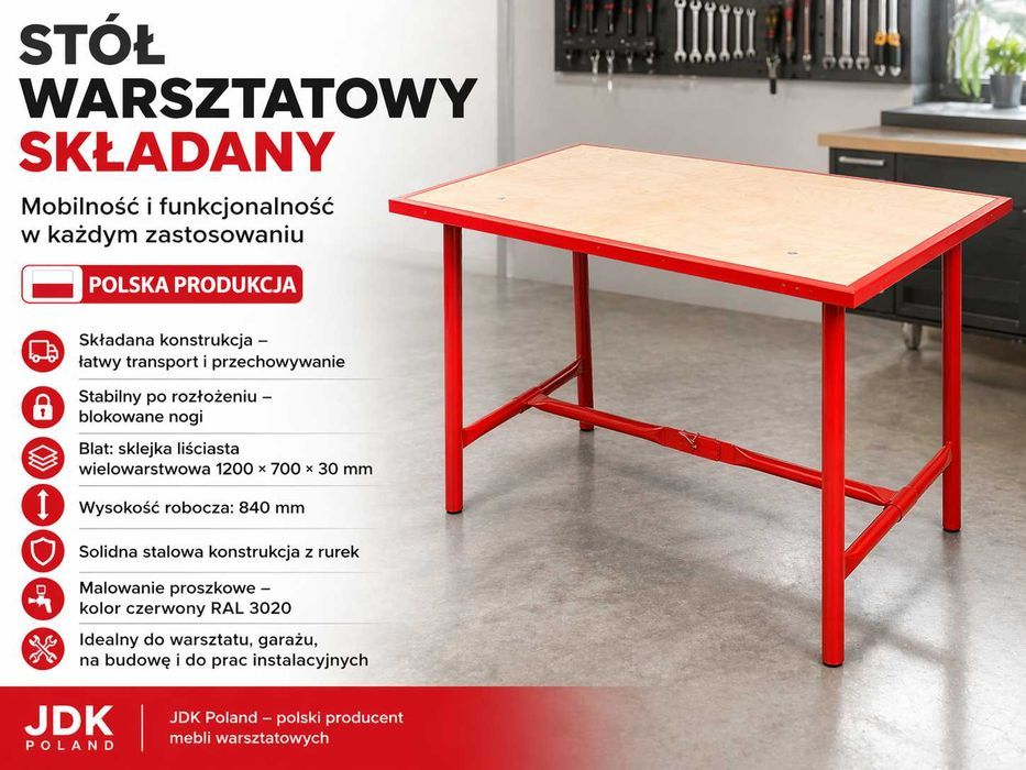 Stół warsztatowy składany 120x70 | mobilny | stabilny | polska produkcja JDK POLAND