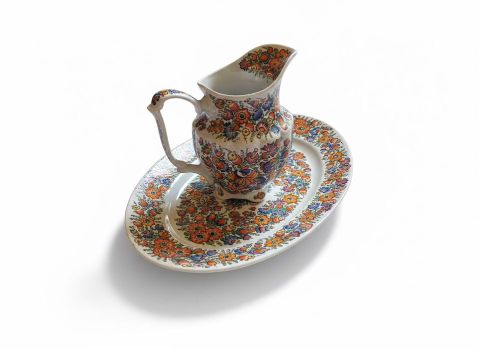 Duży zestaw Serwis Opole Porcelana Ręcznie Malowana Wzór Kwiatowy