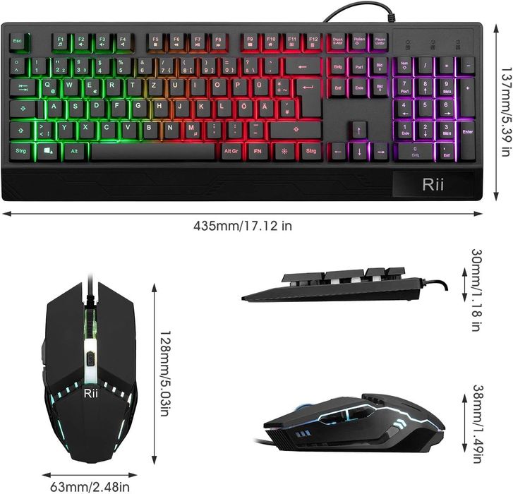 Rii RGB Klawiatura i Mysz Gamingowa z Wodoszczelną Konstrukcją