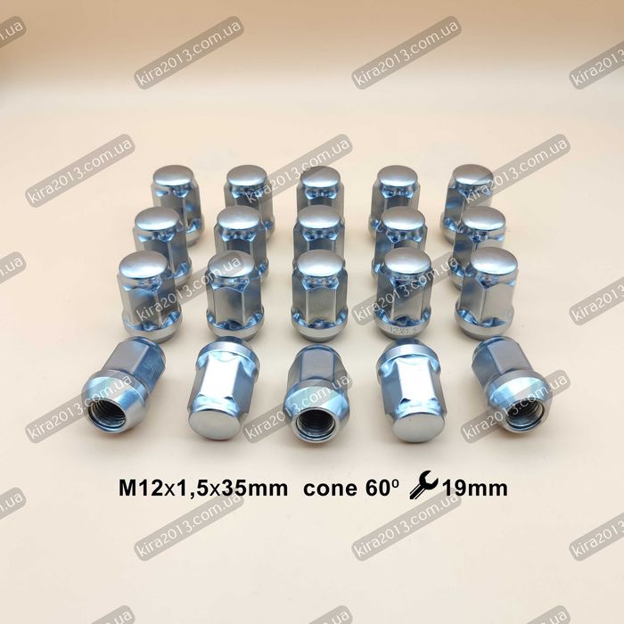 Колесная гайка М12х1,5 конус 35мм ключ 19 хром Mazda Chevrolet Toyota