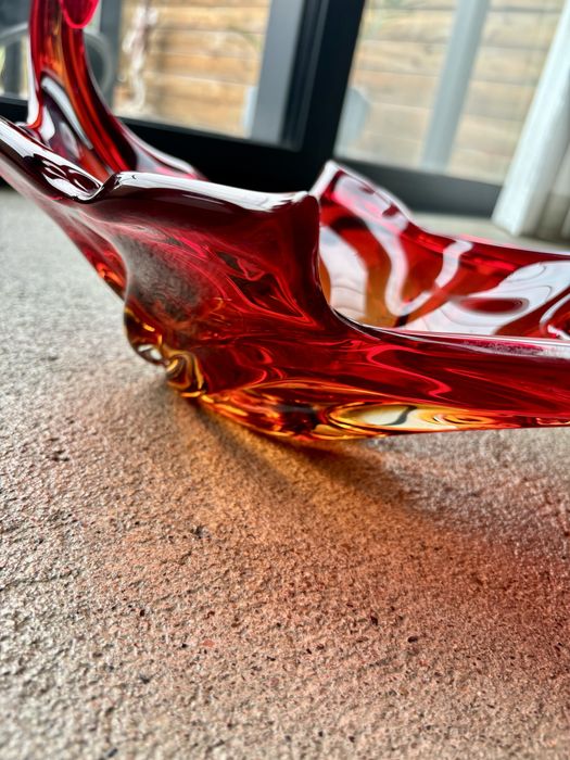 Wielka Uranowa Patera Murano Mandruzatto Włochy 1950te Flavio Poli Top