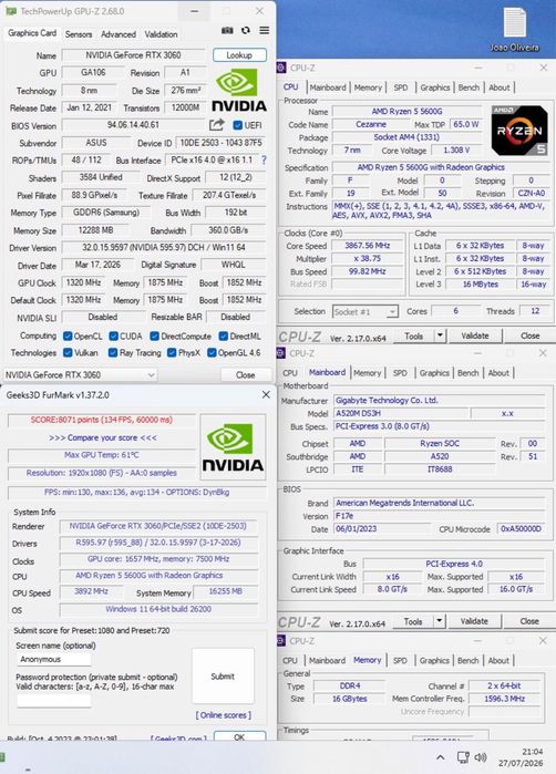 Pc gamer - Ryzen 5 5600G | RTX 3060 12Gb | 16GB