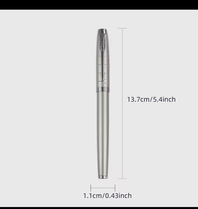 Piękne biznesowe całe metalowe pióro wieczne-kolor gun metal/punkt pisania 0,38 mm/klasyczna stalówka-stal nierdzewna/na tłoczek i naboje 3.4mm