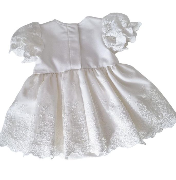 Biała Sukienka do chrztu dla dziewczynki z koronką biała Piękna krótk