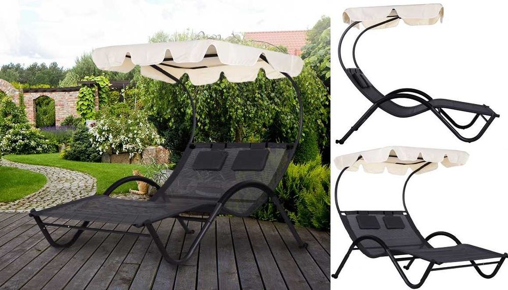 LEŻAK OGRODOWY duży z daszkiem i poduszkami - Dwuosobowy - WYPRZEDAŻ