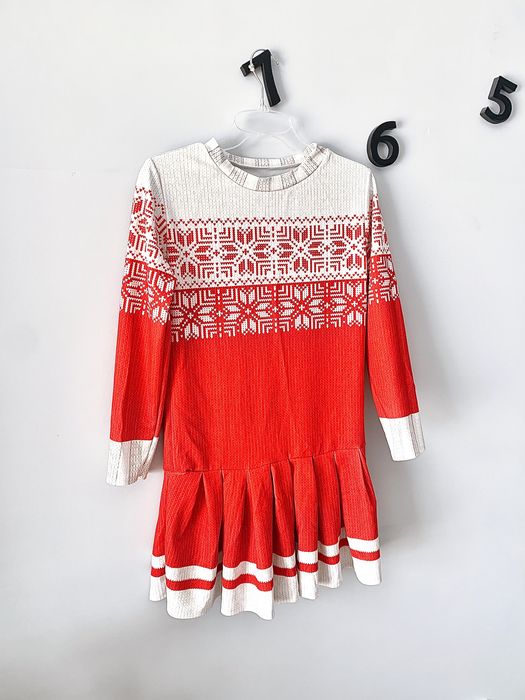 Sukienka świąteczna czerwona biała śnieżynka S 36