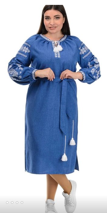Сукня-вишиванка з льна-габардина Богдана (електрик)