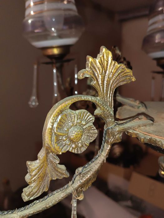 Candeeiro de teto em vidro e latão maciço, vintage dos anos 70