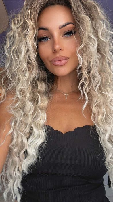 Peruka blond smokey popielaty afro loki kręcone włosy długie włosy