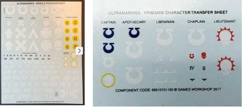 Warhammer 40000 Space Marines, Chaos, Orks Transfer Sheet Decals